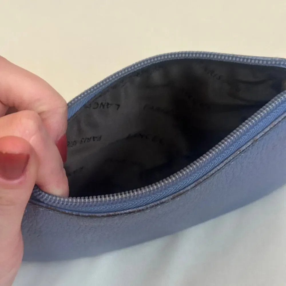 Lancel Paris Mini Pouch Periwinkle Purple Blue Grain Leather Cosmetics / Camera